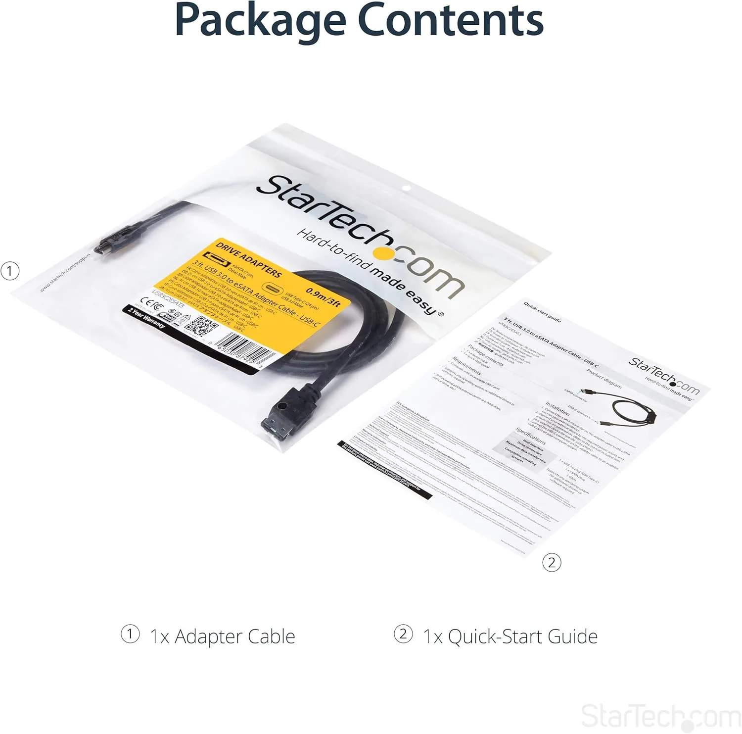 StarTech.com USB C to eSATA Cable - 3 ft / 1m - 5Gbp - for HDD/SSD/ODD - External Hard Drive Adapter