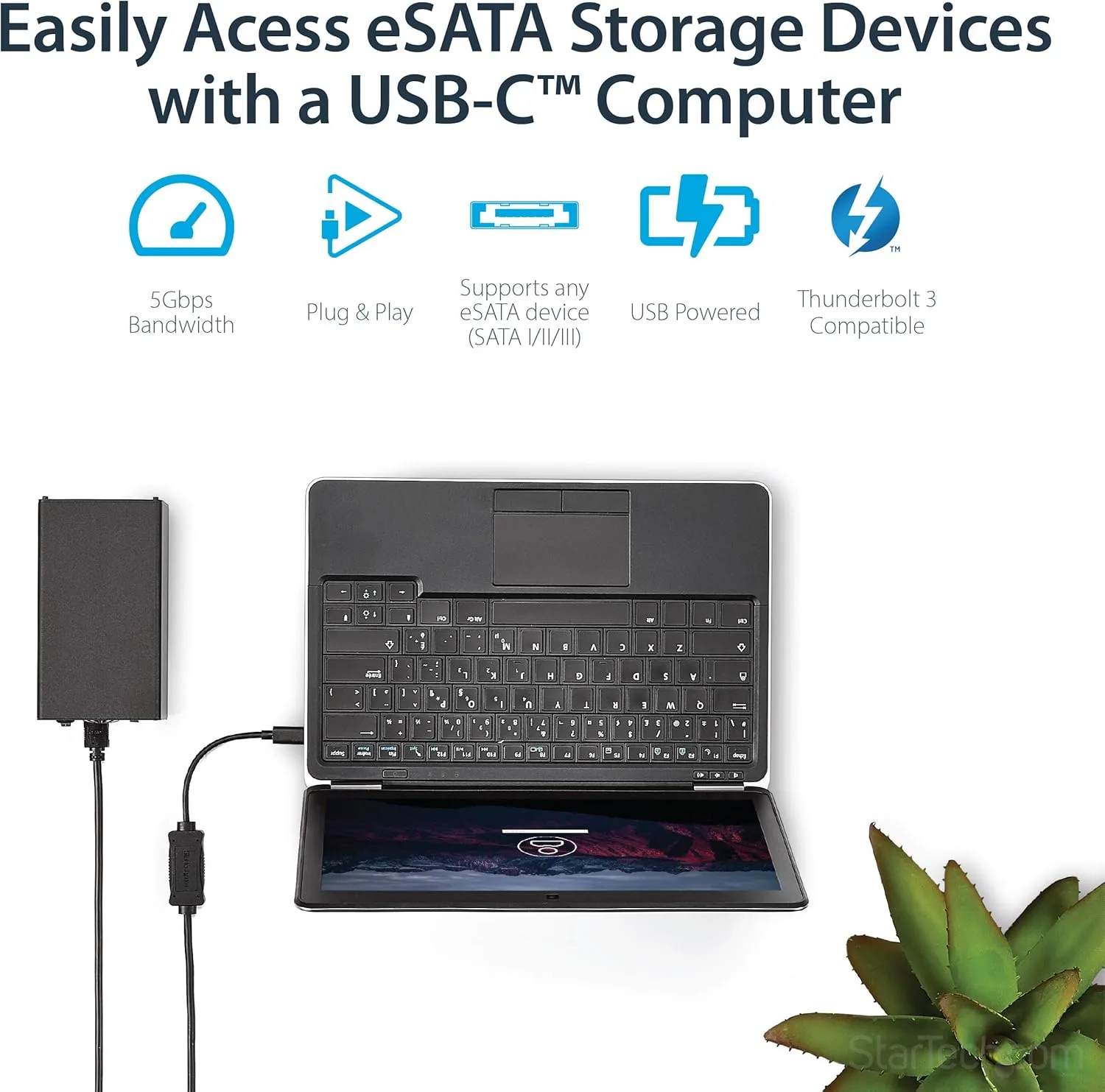 StarTech.com USB C to eSATA Cable - 3 ft / 1m - 5Gbp - for HDD/SSD/ODD - External Hard Drive Adapter