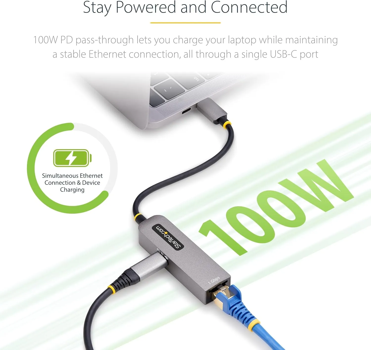 StarTech.com USB-C to Ethernet Adapter, 100W PD Pass-Through, NIC, USB 3.0 Type-C 1Gbps Multi Speed Network, Windows & Mac
