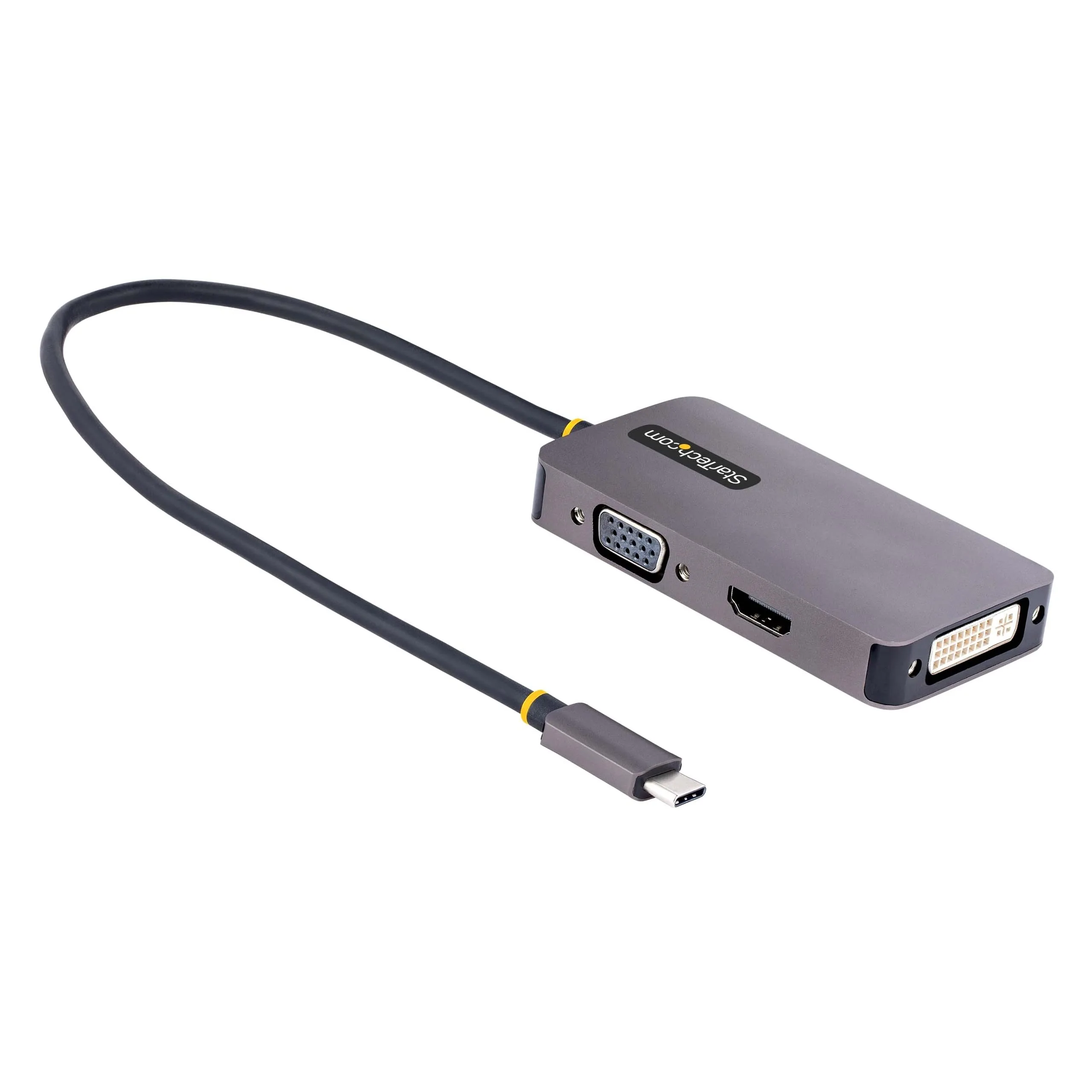StarTech.com USB C Video Adapter, USB C to HDMI DVI VGA Adapter, Up to 4K 60Hz, Aluminum, Multiport Video Display Adapter