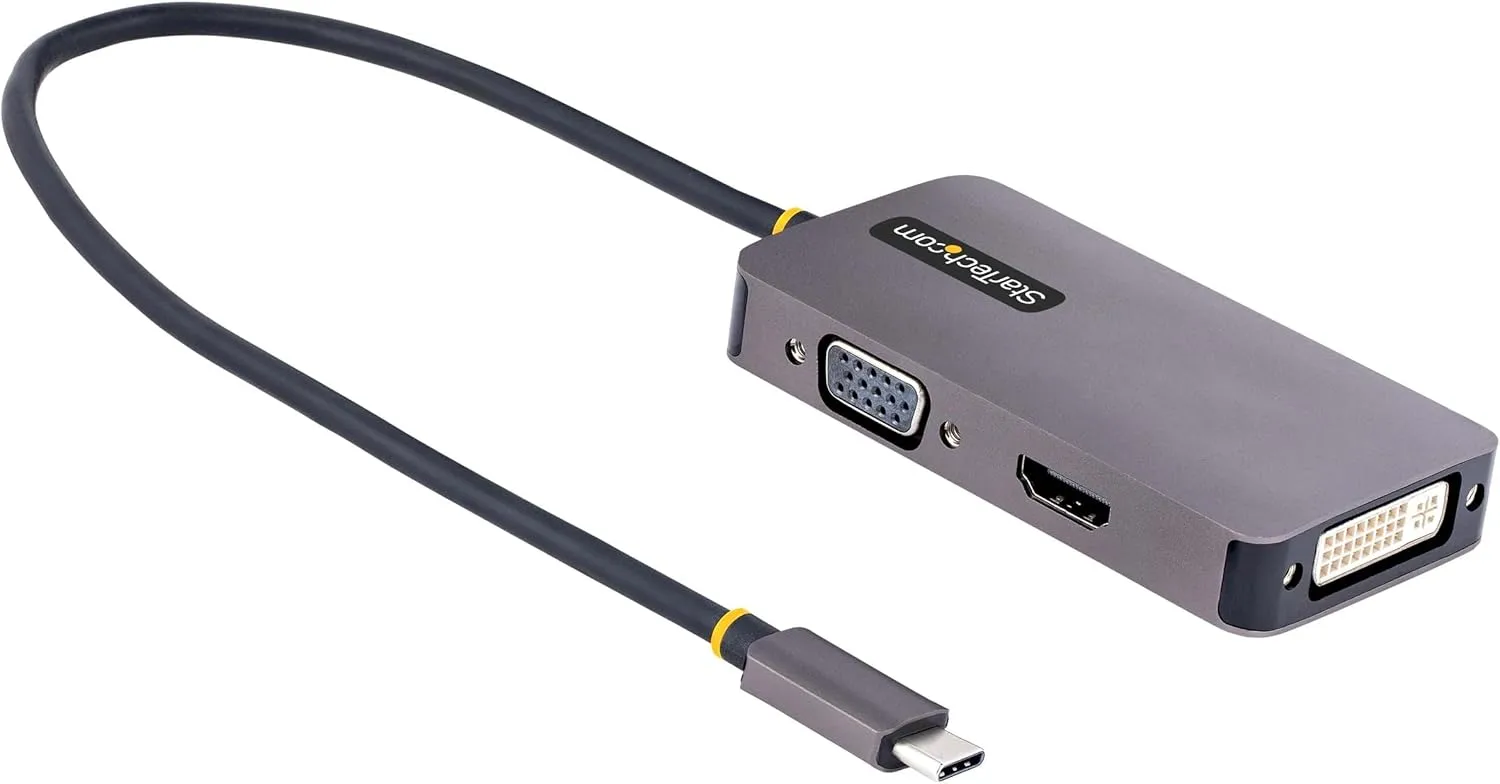 StarTech.com USB C Video Adapter, USB C to HDMI DVI VGA Adapter, Up to 4K 60Hz, Aluminum, Multiport Video Display Adapter