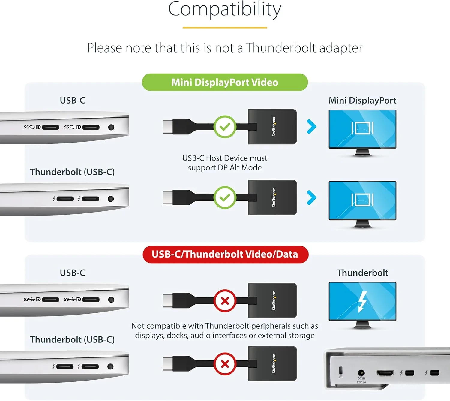 StarTech.com Compact USB C to Mini DisplayPort Adapter - 8K 60Hz/4K USB-C to mDP 1.4 Video Converter withKeychain Ring