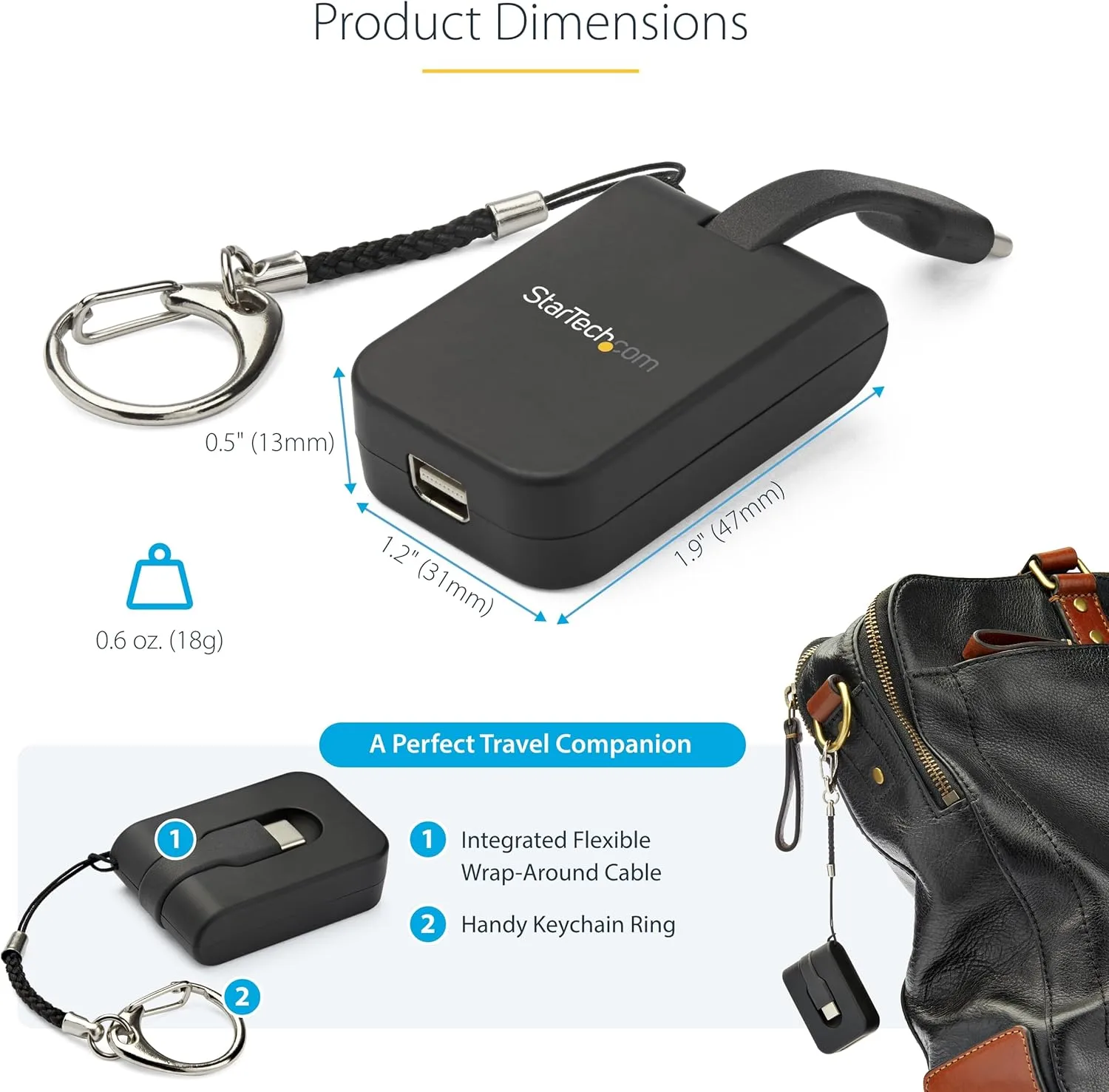 StarTech.com Compact USB C to Mini DisplayPort Adapter - 8K 60Hz/4K USB-C to mDP 1.4 Video Converter withKeychain Ring