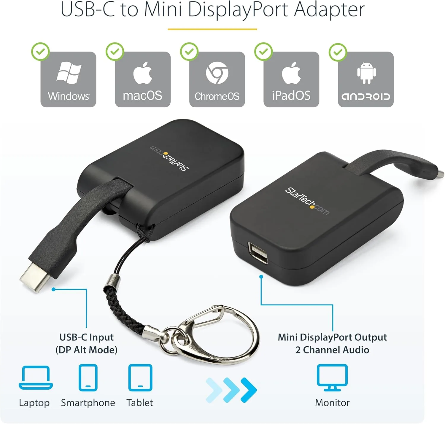 StarTech.com Compact USB C to Mini DisplayPort Adapter - 8K 60Hz/4K USB-C to mDP 1.4 Video Converter withKeychain Ring