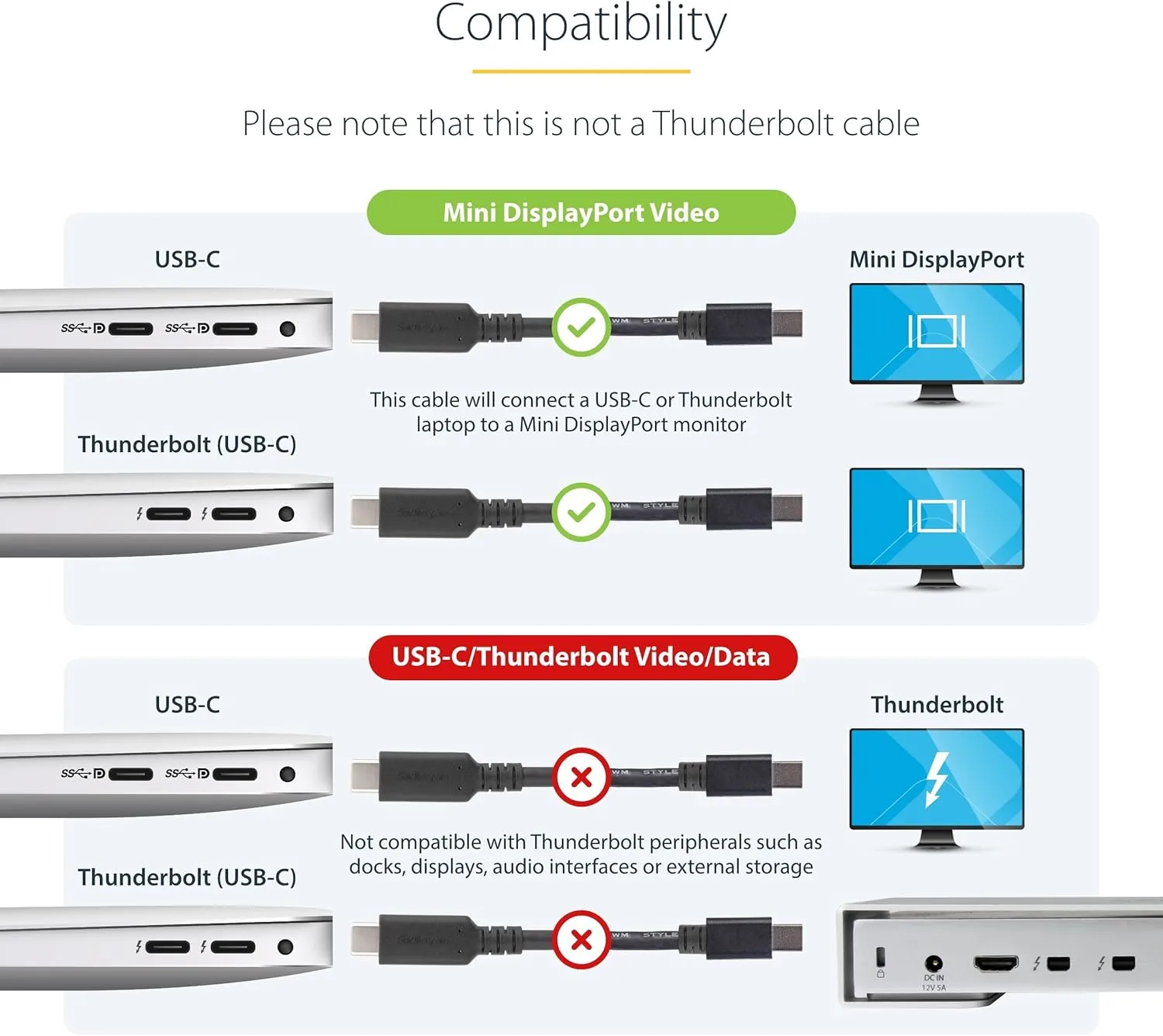 StarTech.com 6ft / 1.8m USB-C to Mini DisplayPort Cable - 4K 60Hz - Black