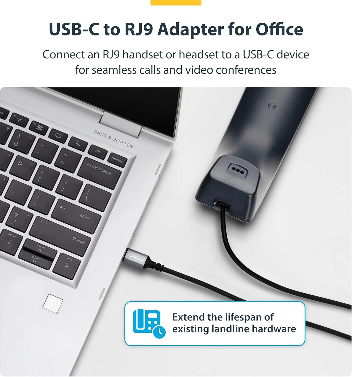 StarTech.com USB-C to RJ9 Adapter for Office Phone Handset or Wired/Wireless Headset, Use Landline Hardware, 6ft (1.8m) Cable