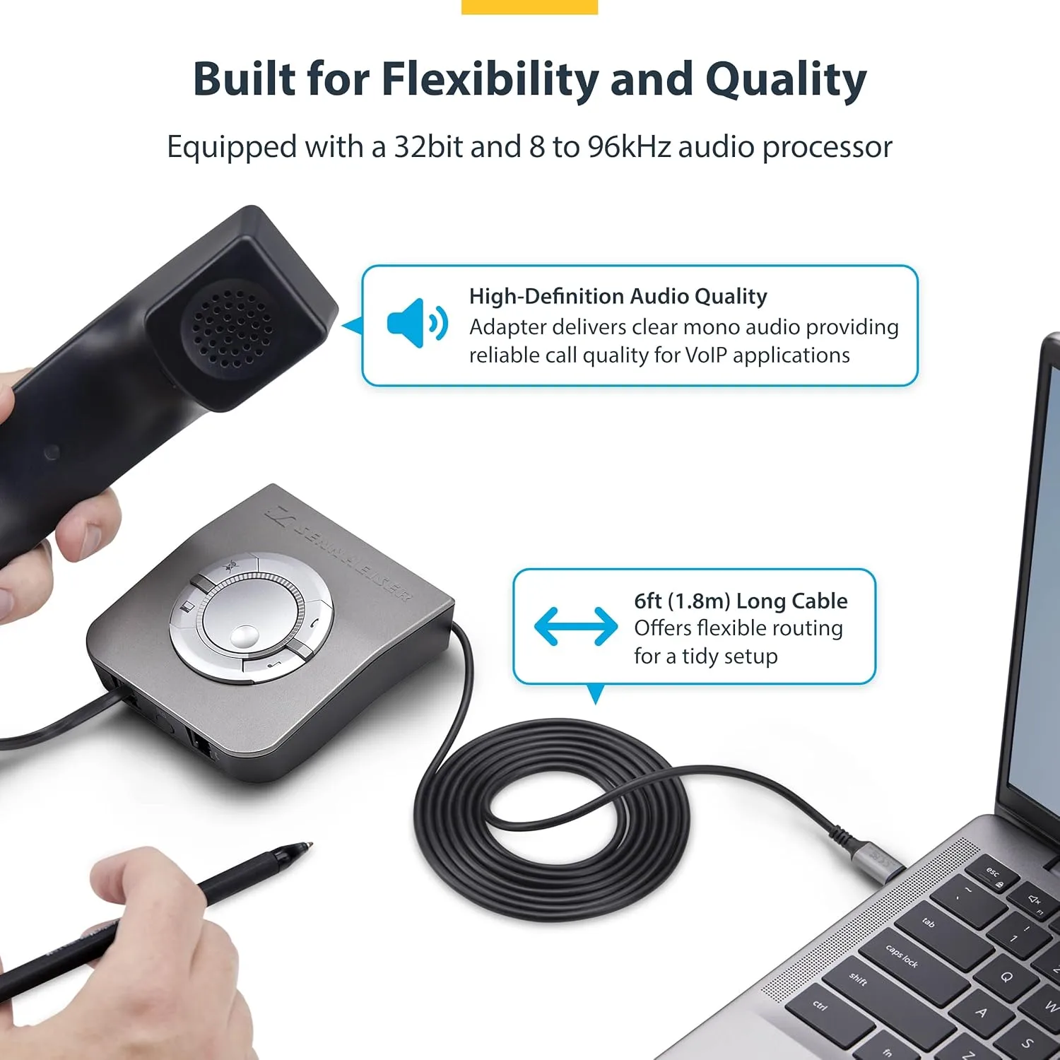 StarTech.com USB-C to RJ9 Adapter for Office Phone Handset or Wired/Wireless Headset, Use Landline Hardware, 6ft (1.8m) Cable