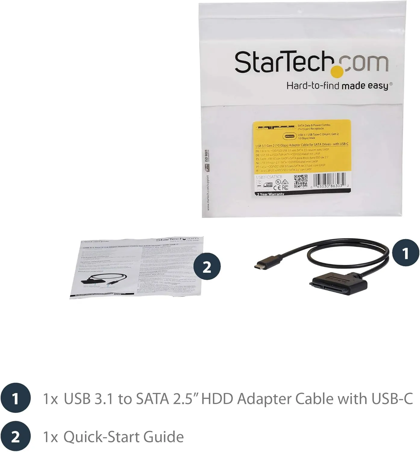 StarTech.com SATA to USB Adapter Cable for 2.5" SATA SSD/HDD - UASP, Bus-Powered
