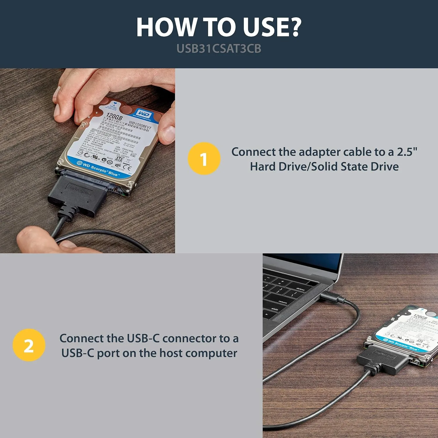 StarTech.com SATA to USB Adapter Cable for 2.5" SATA SSD/HDD - UASP, Bus-Powered