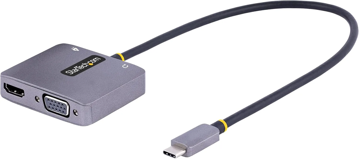 StarTech.com USB C Video Adapter, USB C to HDMI VGA Multiport Adapter w/ 3.5mm Audio Output, 4K 60Hz HDR, 100W PD 3.0