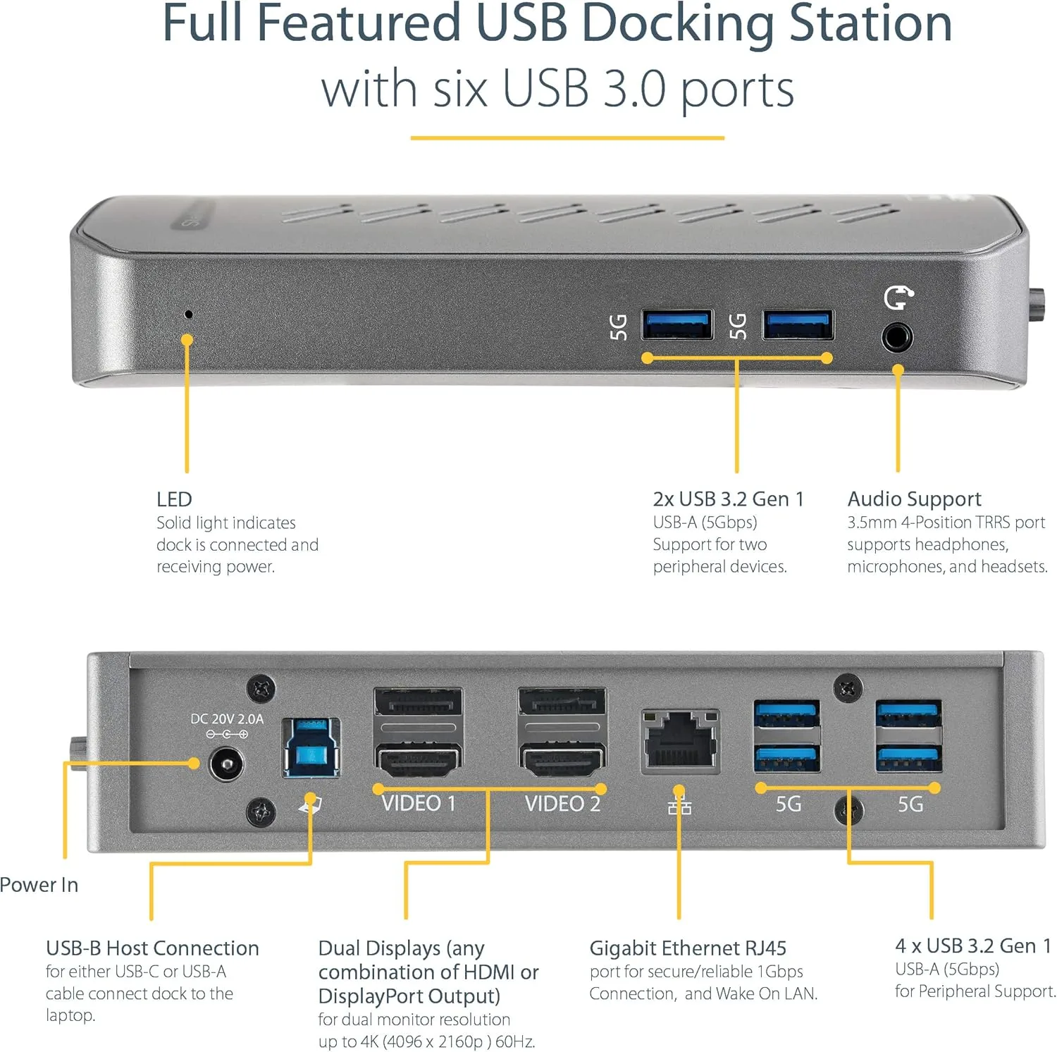 StarTech.com USB-C USB-A Dock - Hybrid Universal USB 3.0 Docking Station for USB-C or USB-A Laptop