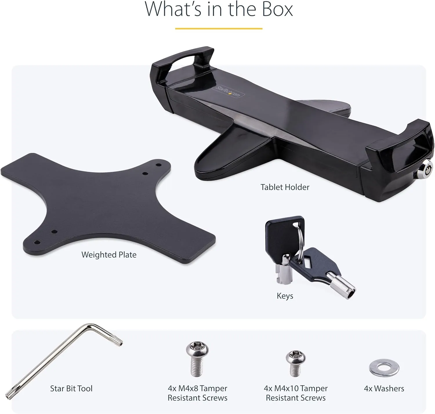 StarTech.com VESA Mount Adapter for Tablets 7.9 to 12.5in - Up to 2kg (4.4lb) - 75x75/100x100 VESA Patterns - Universal Anti-Theft Tablet VESA Mount Clamp - Secure Tablet Mount (Tablet-VESA-Adapter)