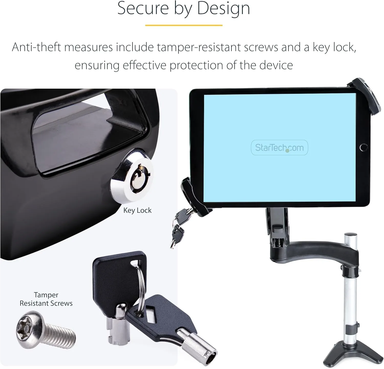 StarTech.com VESA Mount Adapter for Tablets 7.9 to 12.5in - Up to 2kg (4.4lb) - 75x75/100x100 VESA Patterns - Universal Anti-Theft Tablet VESA Mount Clamp - Secure Tablet Mount (Tablet-VESA-Adapter)