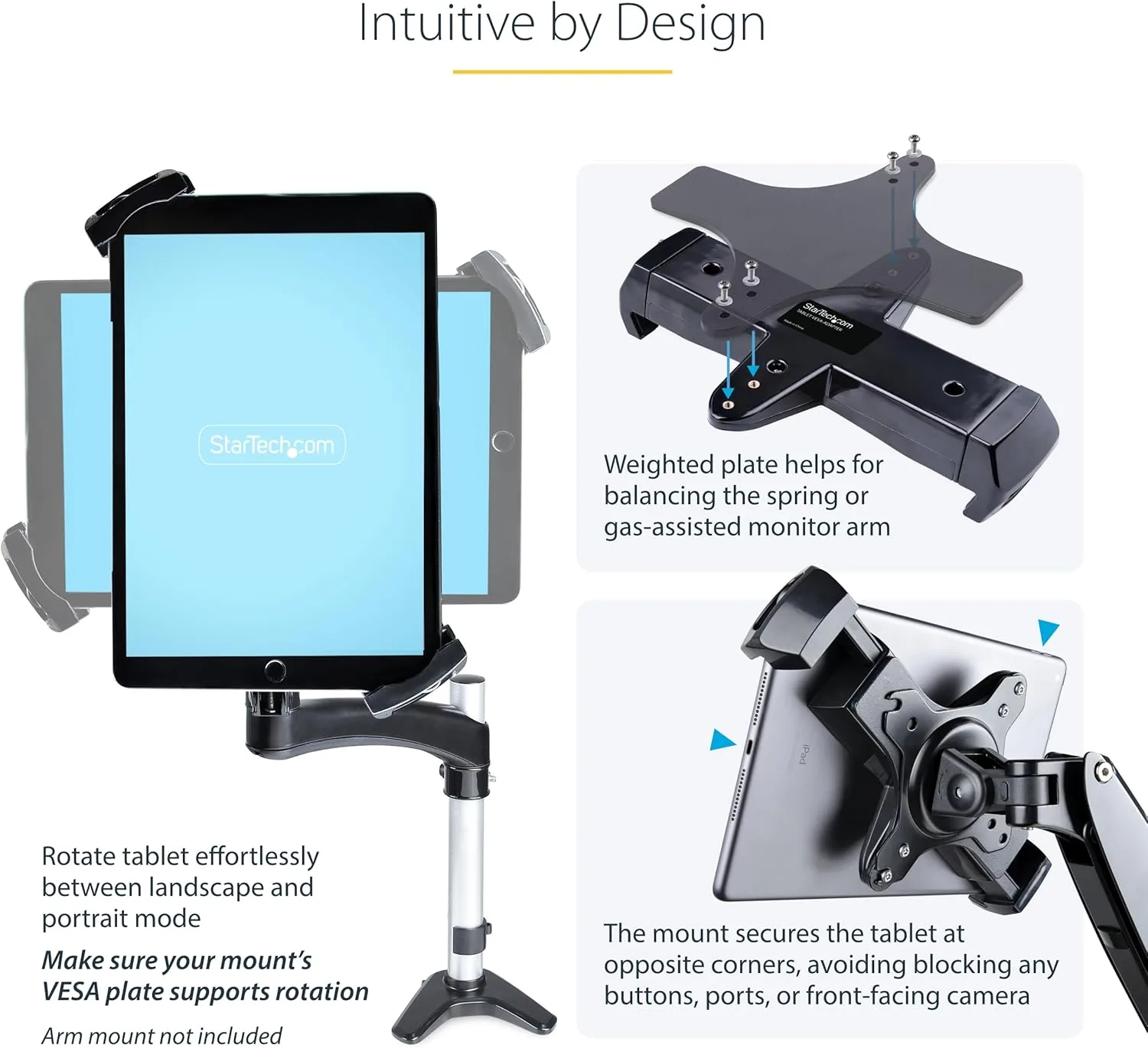 StarTech.com VESA Mount Adapter for Tablets 7.9 to 12.5in - Up to 2kg (4.4lb) - 75x75/100x100 VESA Patterns - Universal Anti-Theft Tablet VESA Mount Clamp - Secure Tablet Mount (Tablet-VESA-Adapter)