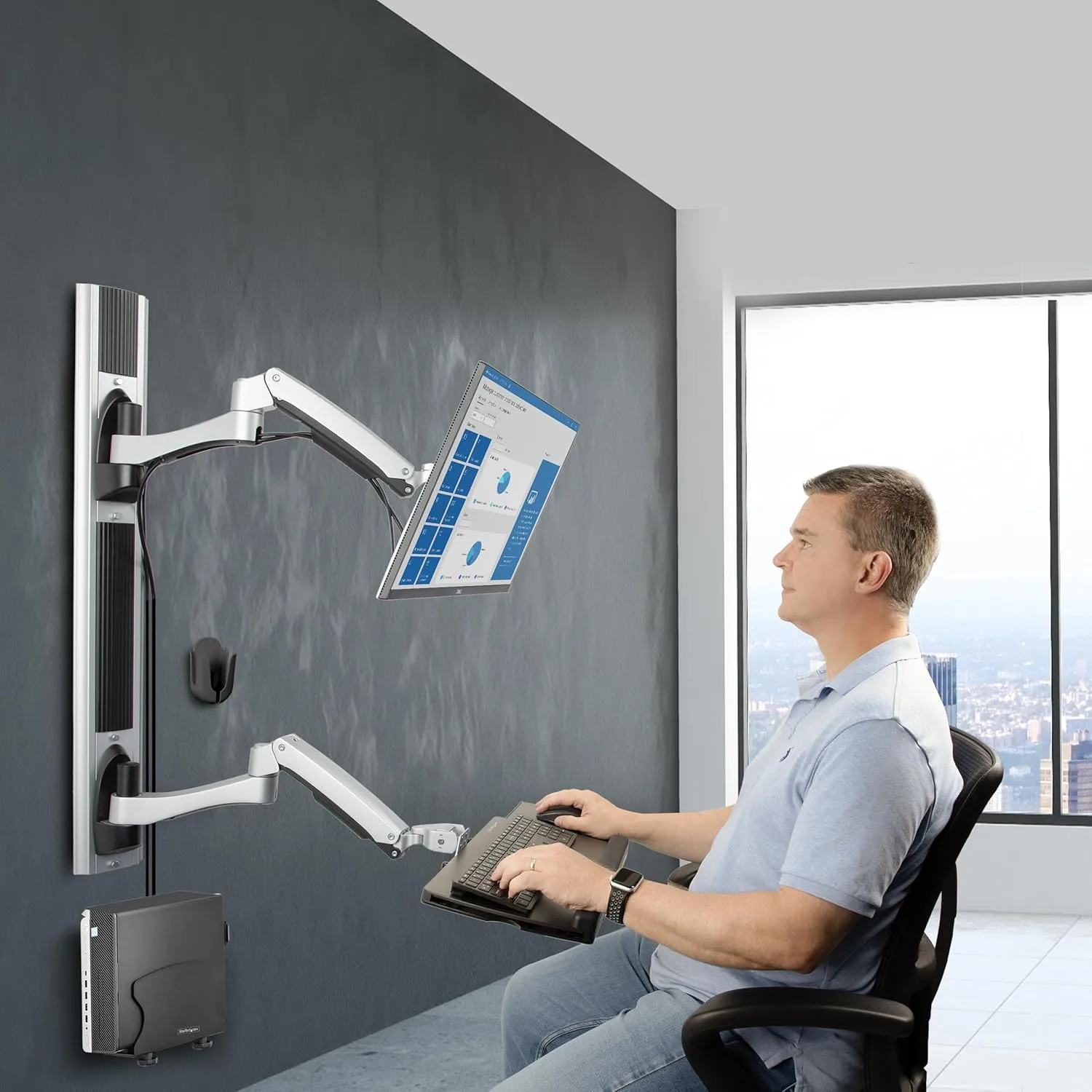 StarTech.com Wall Mount Workstation, Articulating Sit-Stand Monitor and Keyboard Tray
