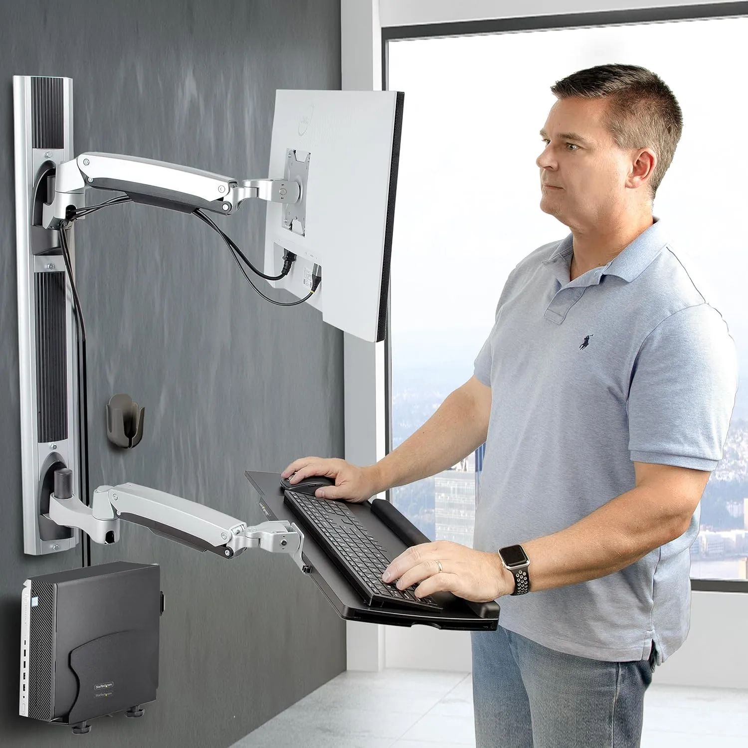 StarTech.com Wall Mount Workstation, Articulating Sit-Stand Monitor and Keyboard Tray