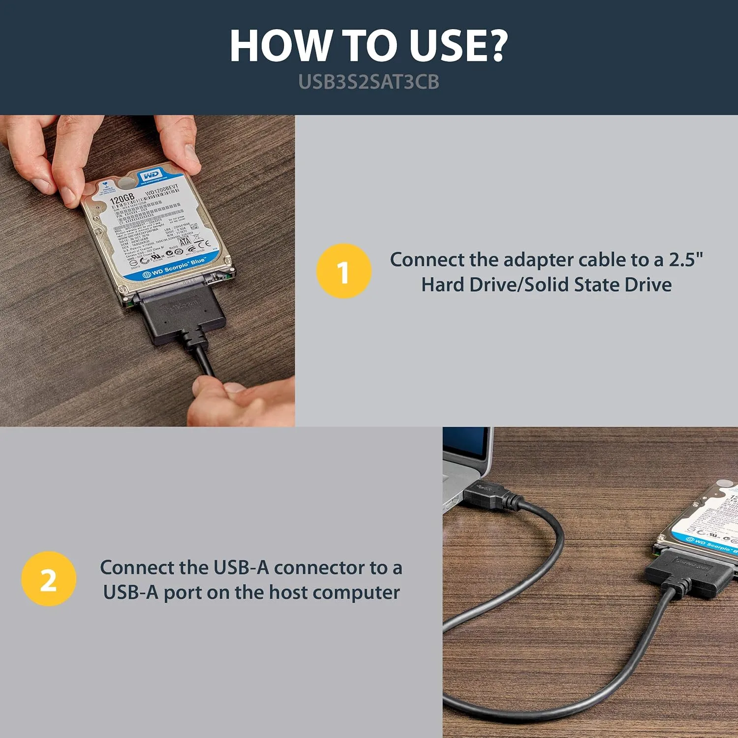 StarTech.com SATA to USB Adapter Cable for 2.5" SATA SSD/HDD - UASP, Bus-Powered