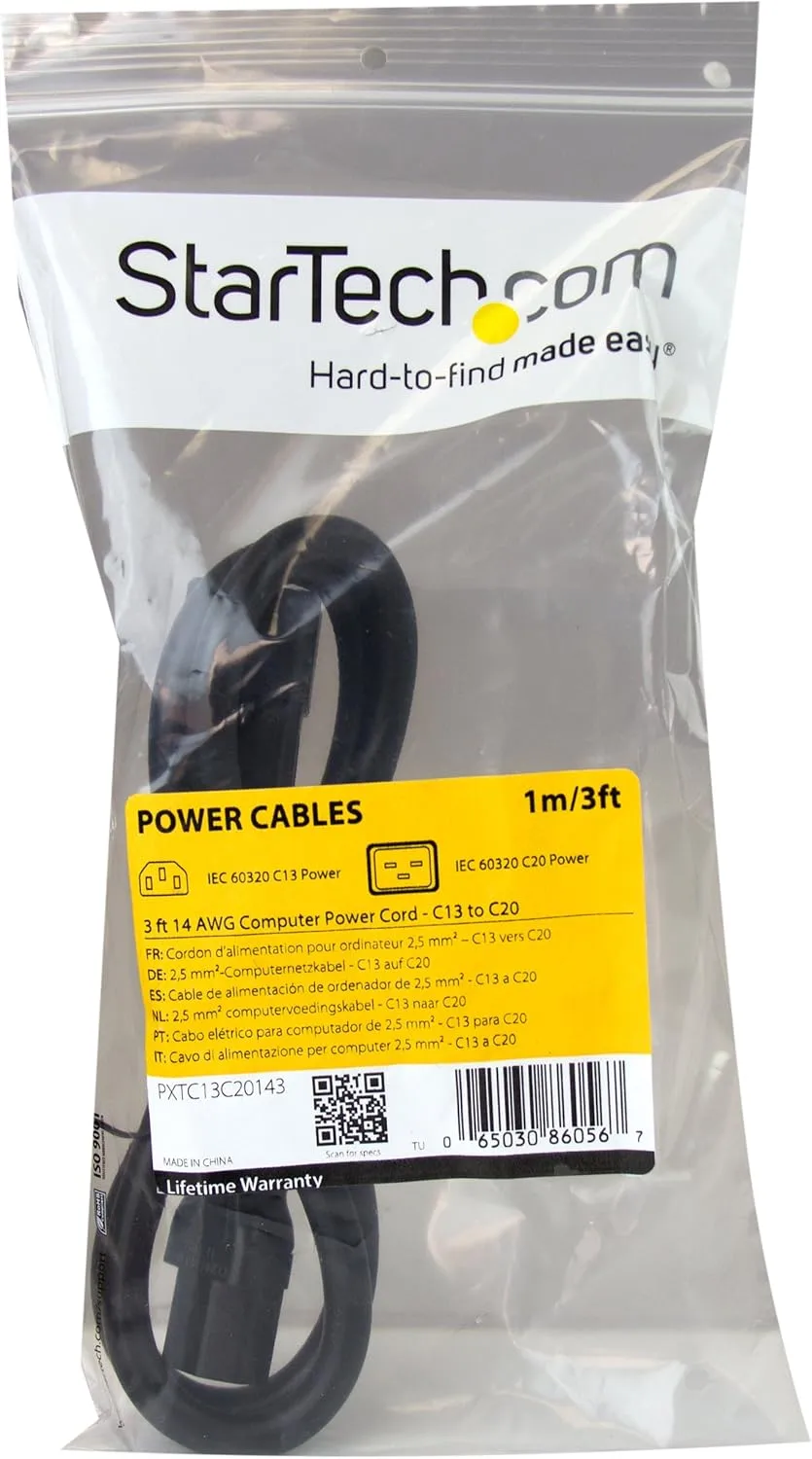 StarTech Heavy Duty 14 AWG Power Cord C13 to C20 IEC 60320