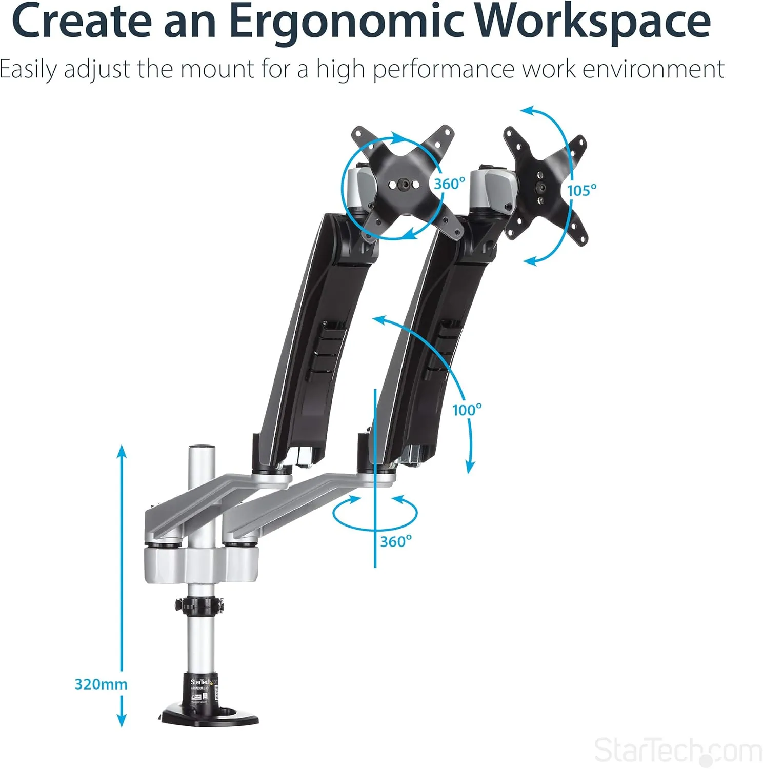 StarTech.com Desk Mount Monitor Arms - Articulating, Spring-Assisted, VESA 75x75/100x100
