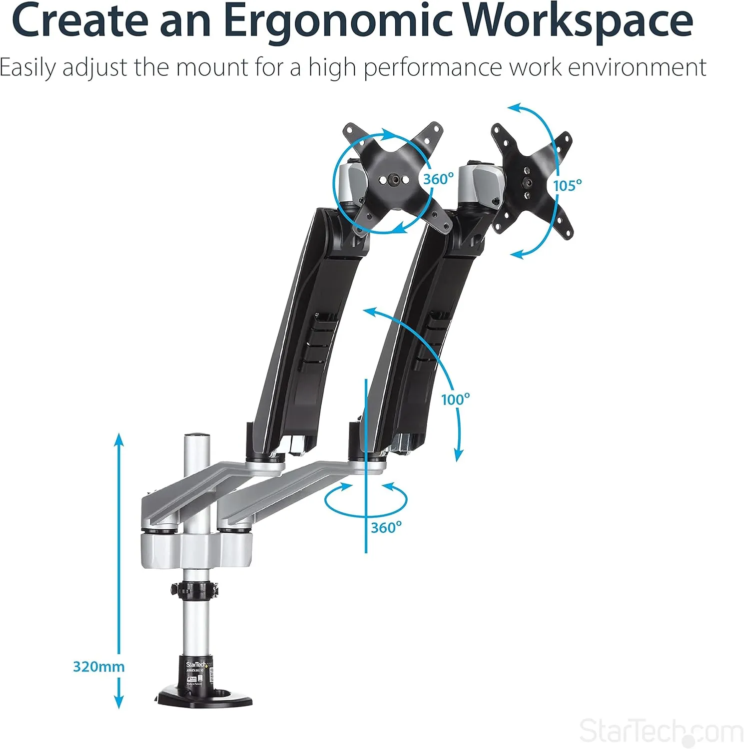 StarTech.com Desk Mount Monitor Arms - Articulating, Spring-Assisted, VESA 75x75/100x100