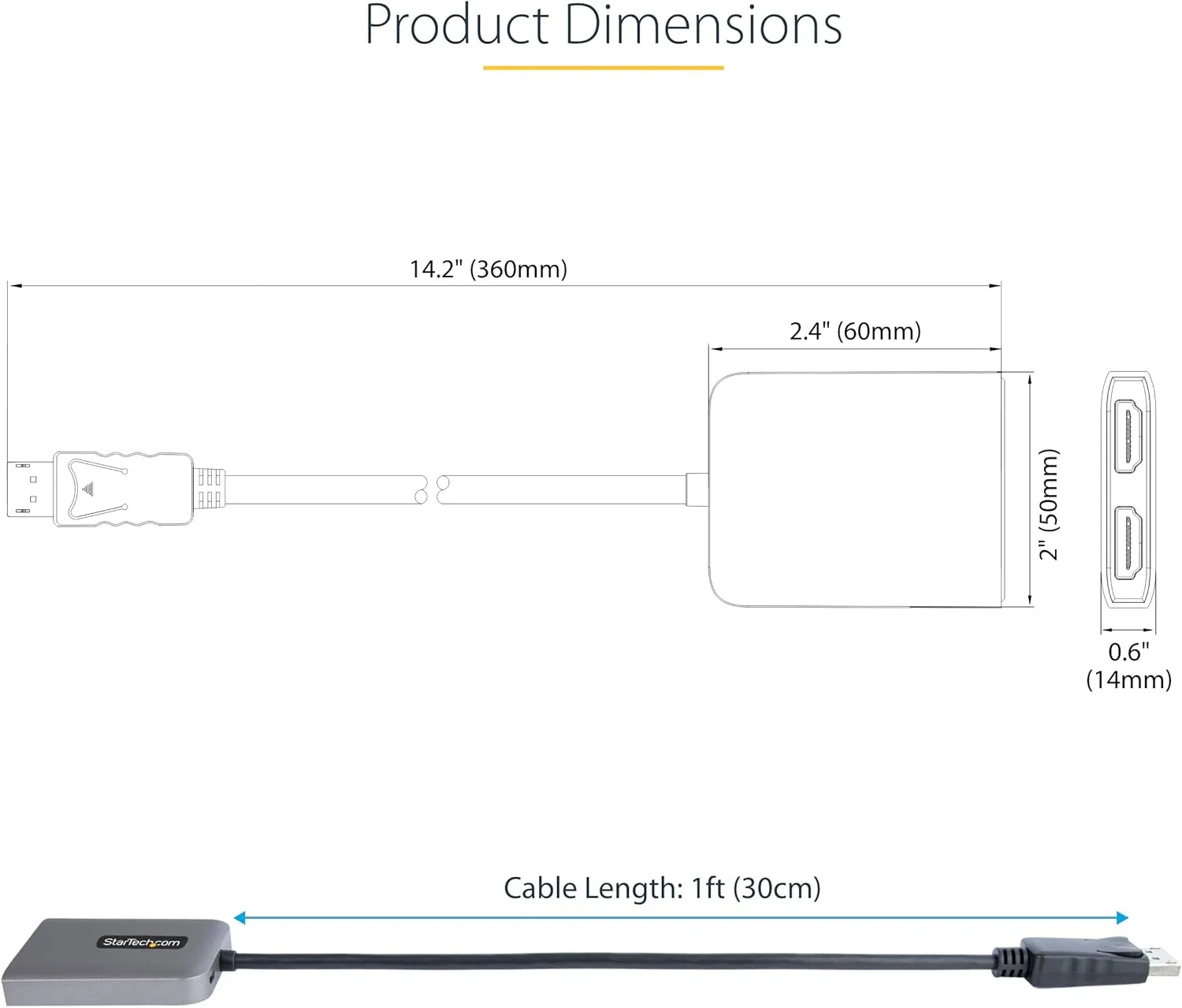 StarTech.com DisplayPort to HDMI MST Hub - DP 1.4, USB Powered, 1ft/30cm Cable