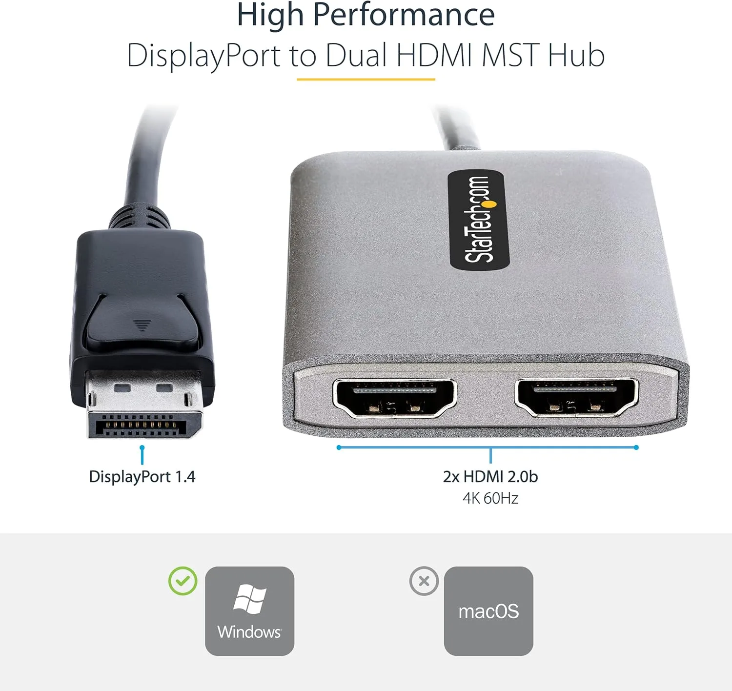 StarTech.com DisplayPort to HDMI MST Hub - DP 1.4, USB Powered, 1ft/30cm Cable