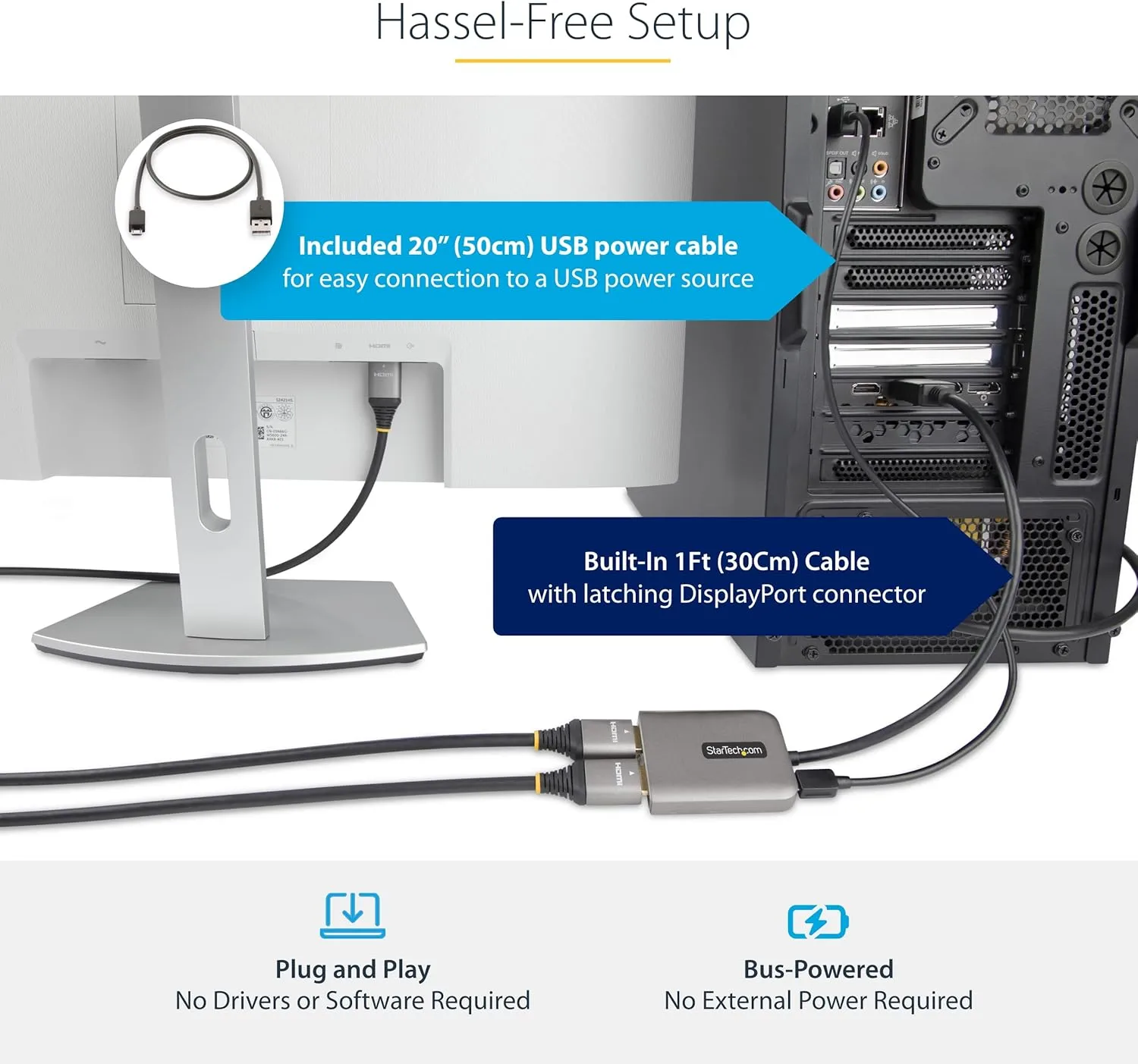 StarTech.com DisplayPort to HDMI MST Hub - DP 1.4, USB Powered, 1ft/30cm Cable