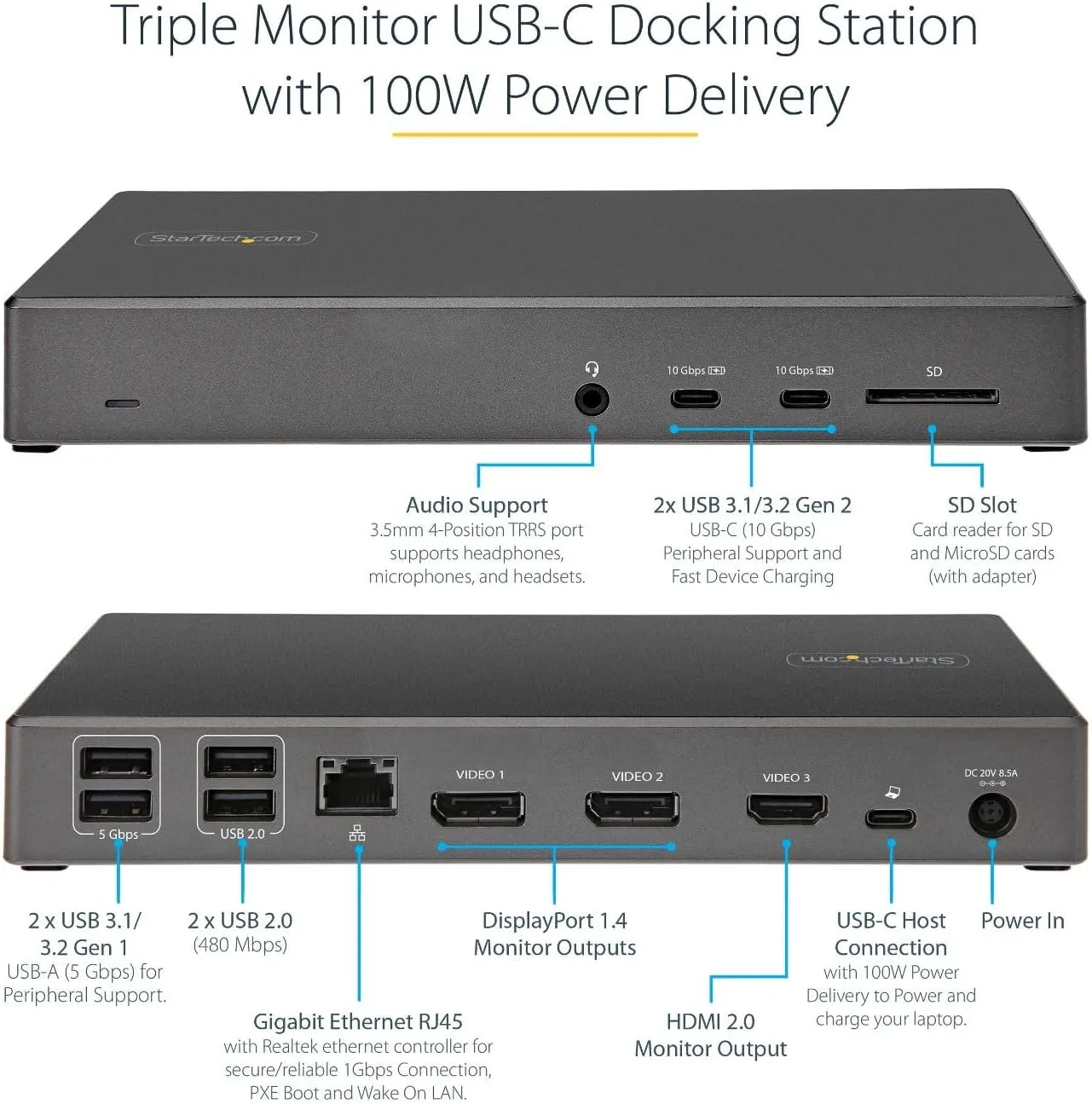 StarTech.com USB-C / USB-A Docking Station - Triple 4K 60Hz