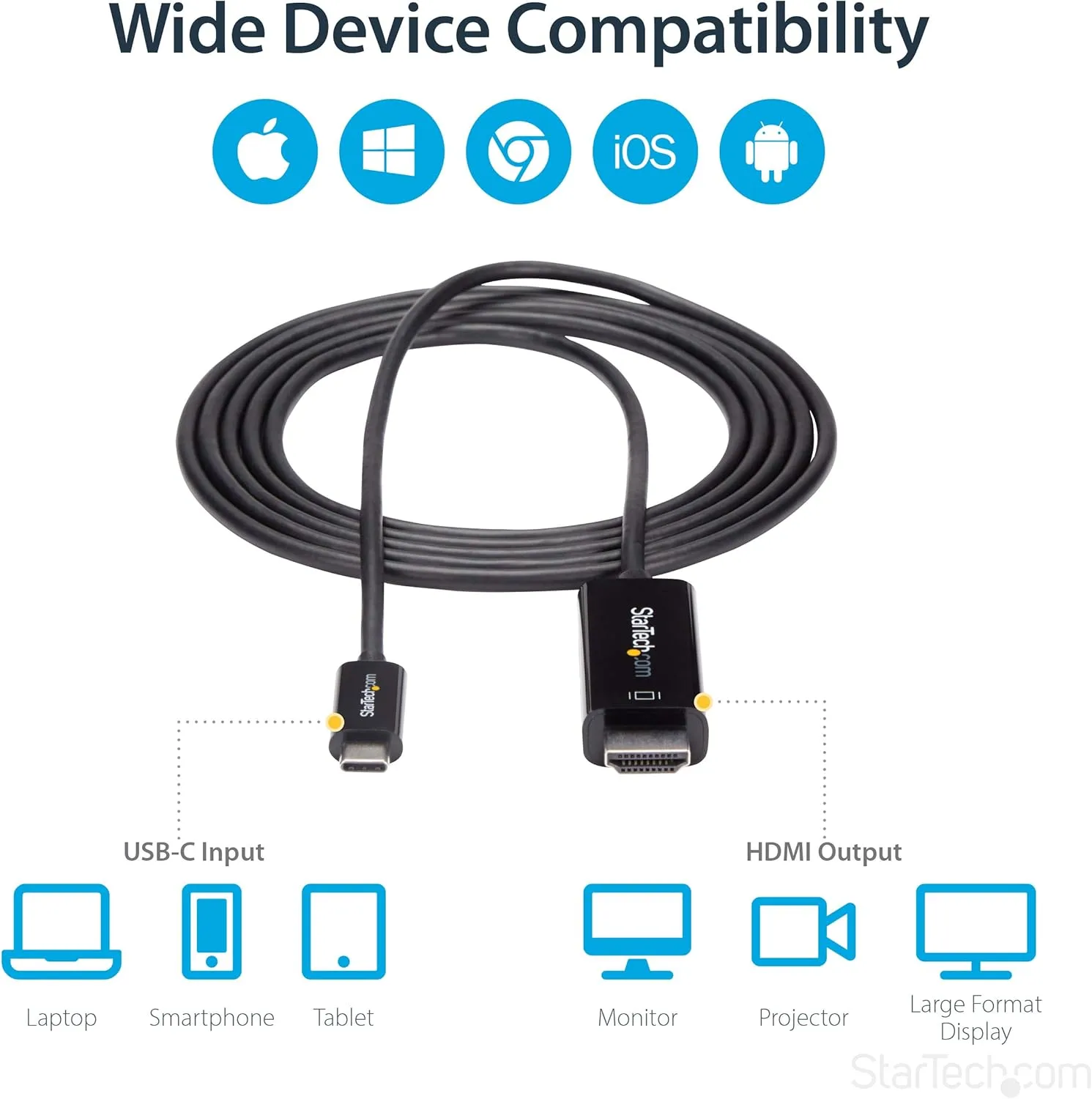 StarTech.com USB C to HDMI Cable - USB Type-C to HDMI 2.0 - 4K 60Hz - Black