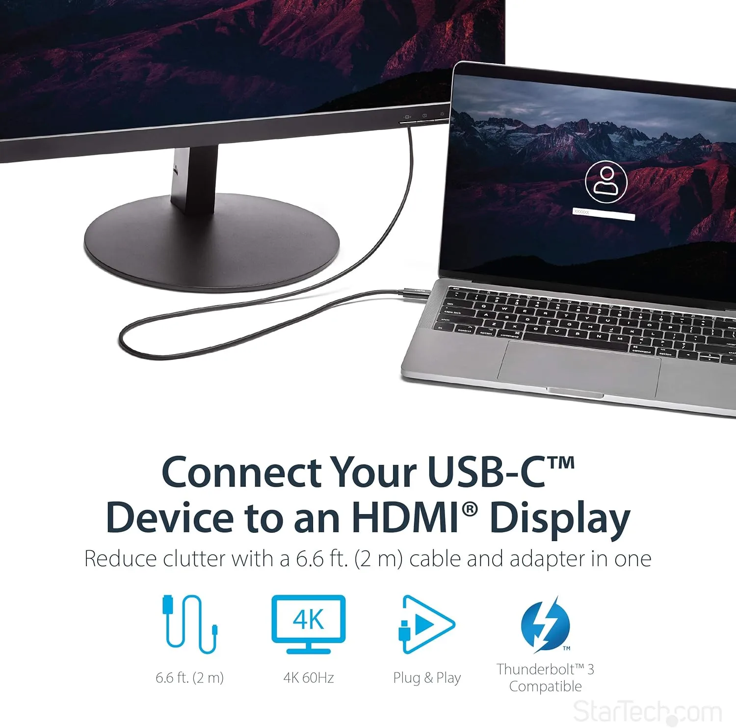 StarTech.com USB C to HDMI Cable - USB Type-C to HDMI 2.0 - 4K 60Hz - Black