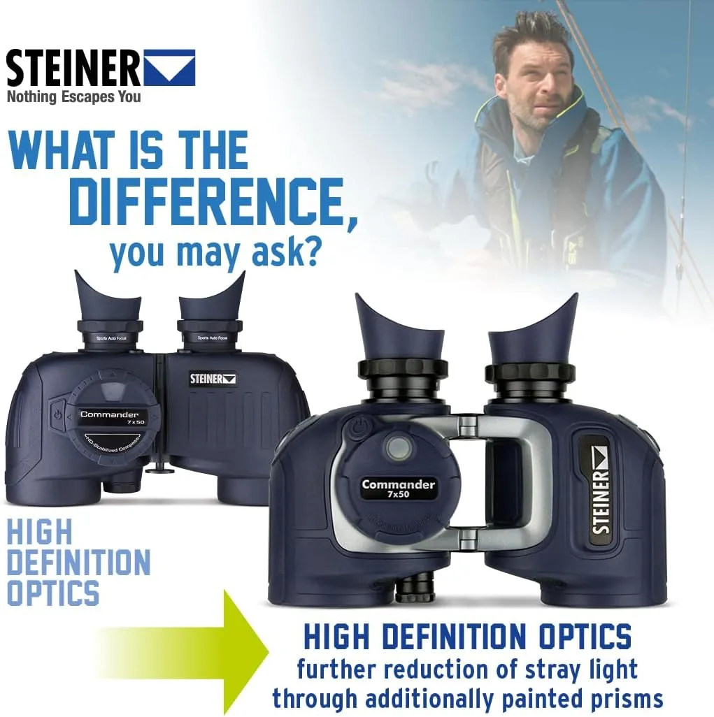 Steiner Optics Marine Commander 7x50 with Compass Professional Waterproof Binoculars, German Quality, Crystal Clear Images