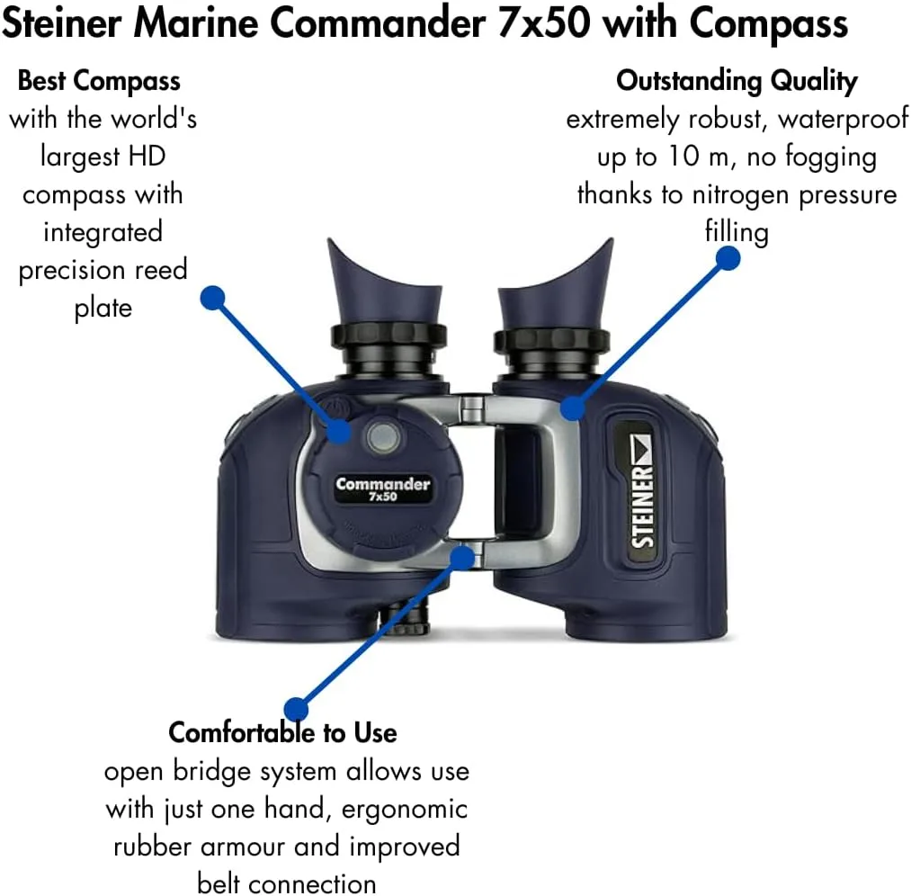 Steiner Optics Marine Commander 7x50 with Compass Professional Waterproof Binoculars, German Quality, Crystal Clear Images