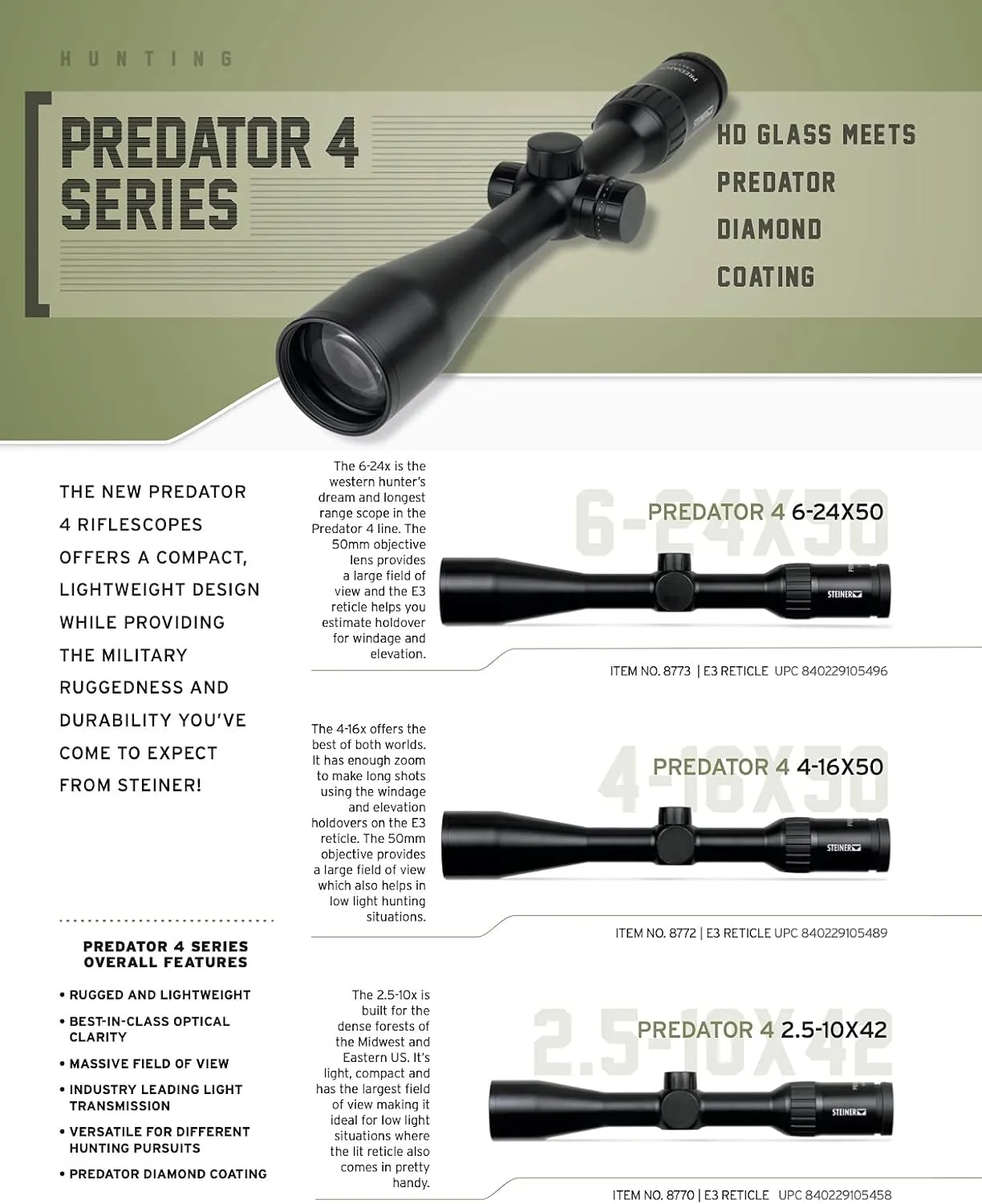 STEINER Predator 4 Series Rifle Scope with Illuminated E3 Reticle