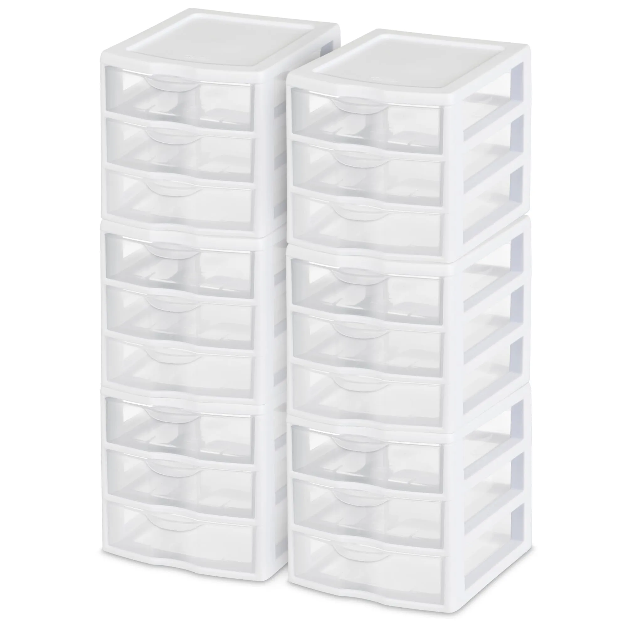 Sterilite 6-Pack ClearView 3-Drawer Cart, Small Plastic Storage Organizer Drawers