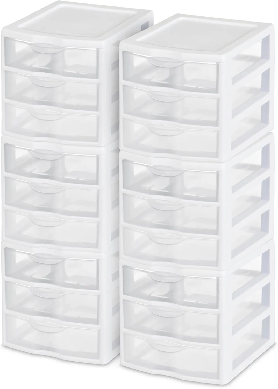 Sterilite 6-Pack ClearView 3-Drawer Cart, Small Plastic Storage Organizer Drawers