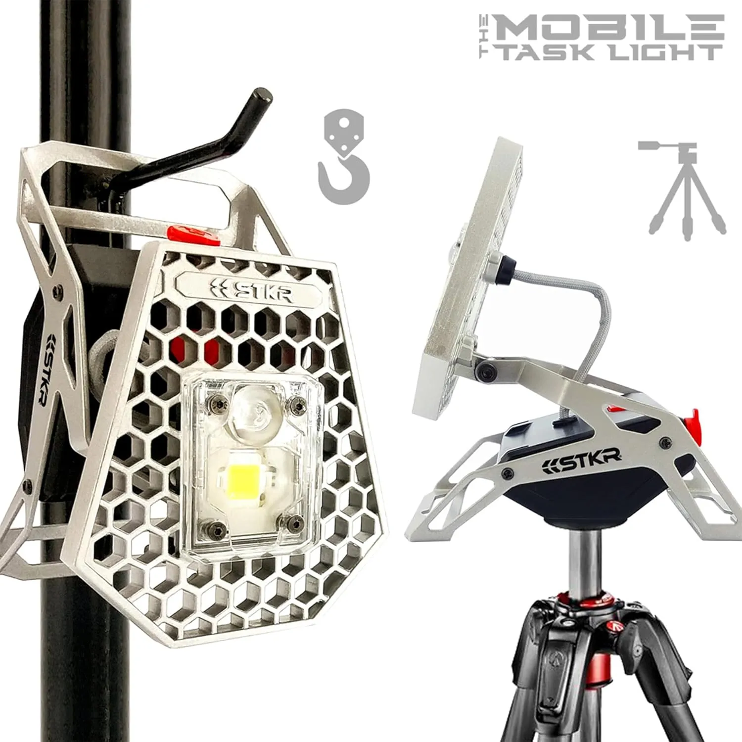 STKR Concepts Modern Mobile Task Light, 1200 Lumens, for Home and Camping, Silver