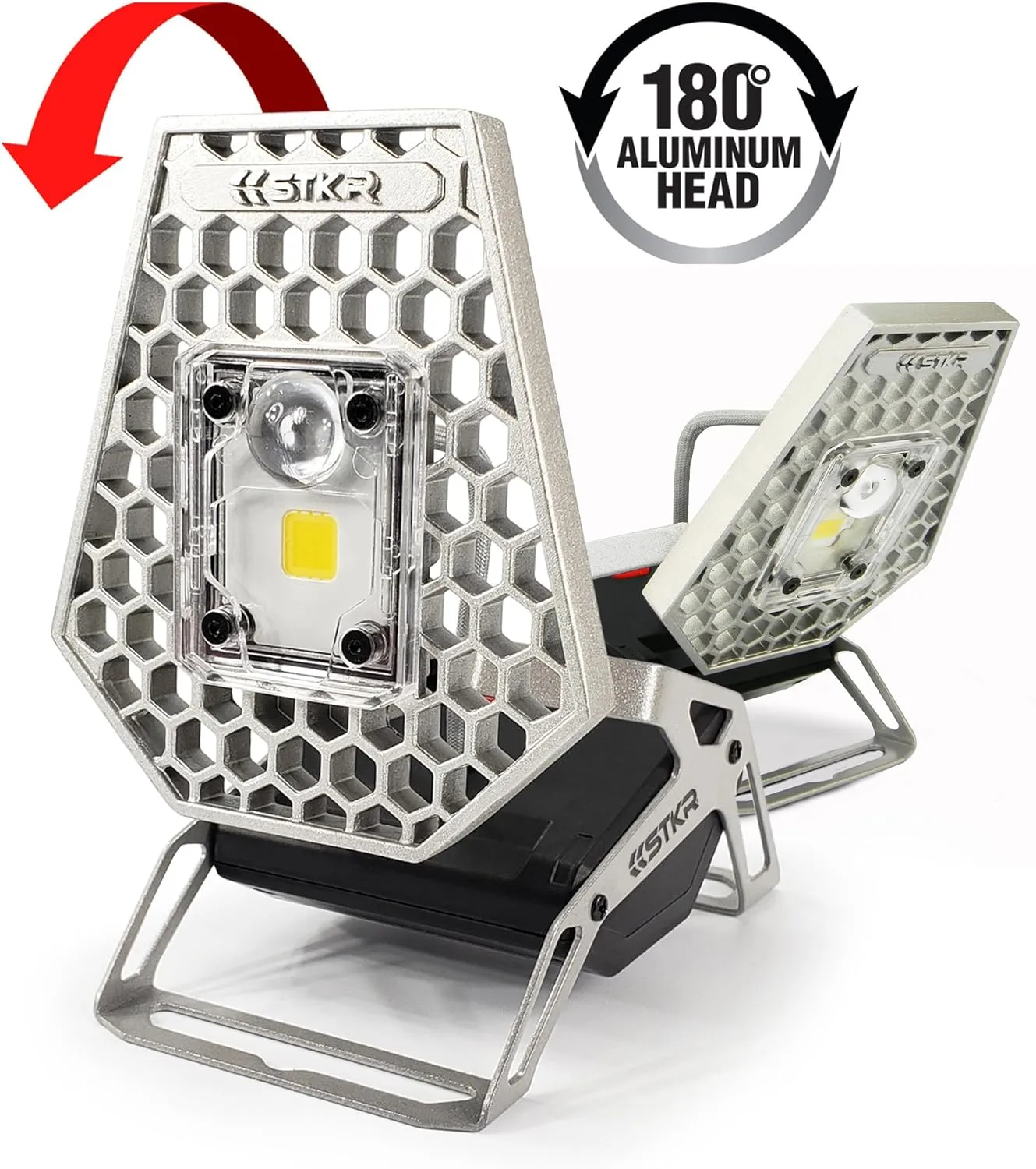 STKR Concepts Modern Mobile Task Light, 1200 Lumens, for Home and Camping, Silver