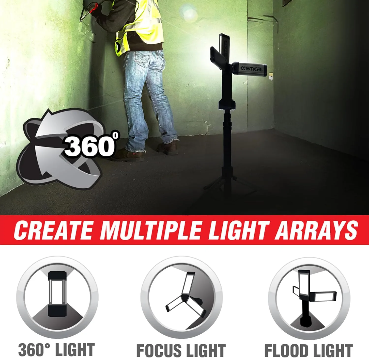 STKR Concepts Tri-Mobile with Tripod - 2000 Lumen Area Work Light, Black,12681