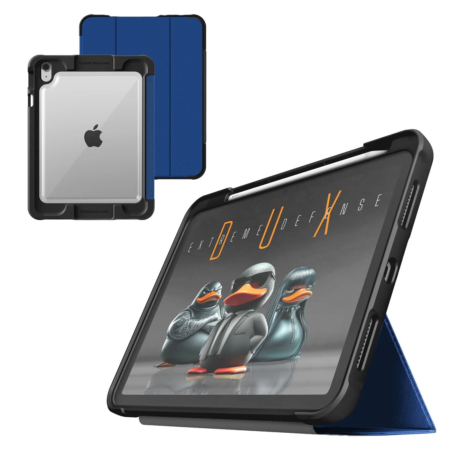 STM Dux Ultra Case for iPad A16/10th Gen – Rugged MIL-SPEC Drop Protection, Snap Magnetic Stand, Pencil & Crayon Storage, Clear Back, Auto Sleep/Wake – Blue