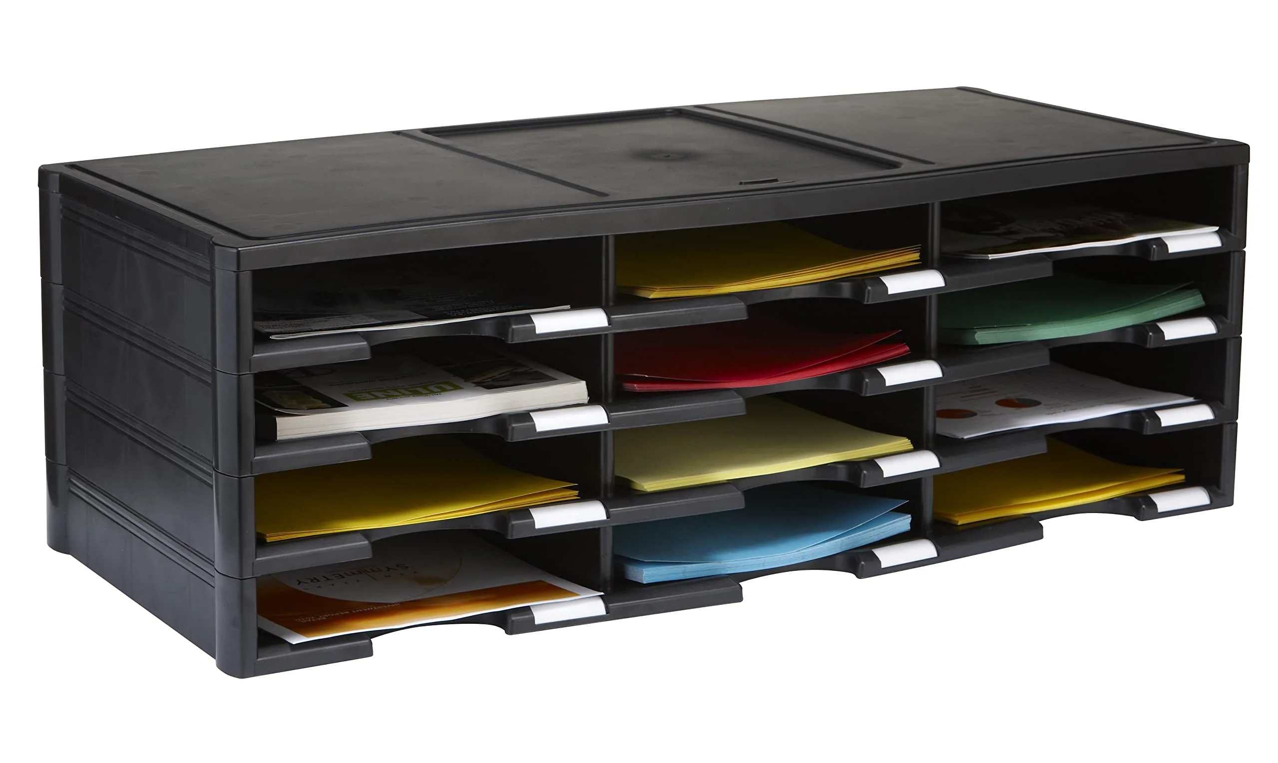 Storex 12-Compartment Literature Organizer - Black Polystyrene