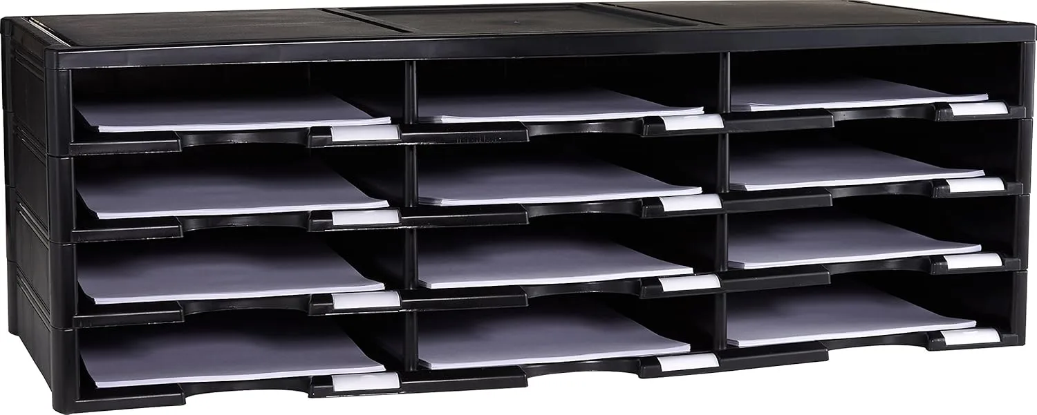 Storex 12-Compartment Literature Organizer - Black Polystyrene