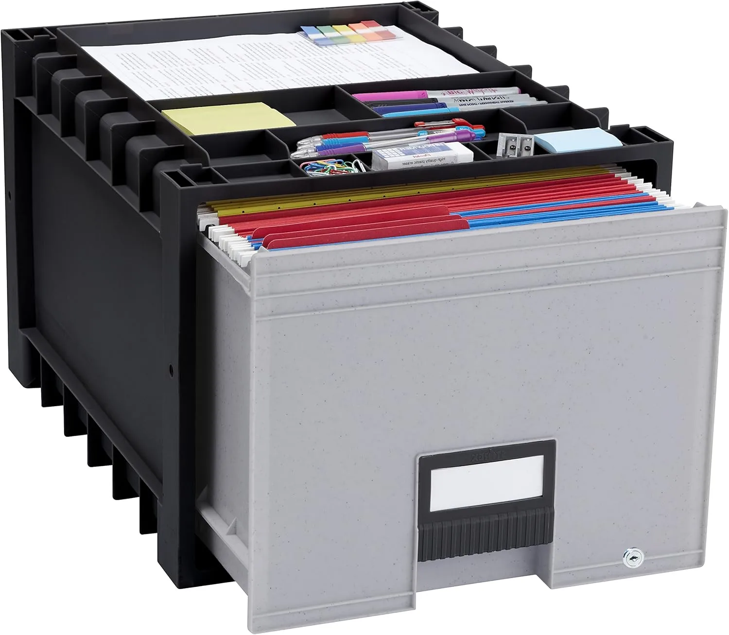 Storex Plastic Archive Storage, Letter Size, Drawer, Black (STX61178U01C), 18-inch with Lock