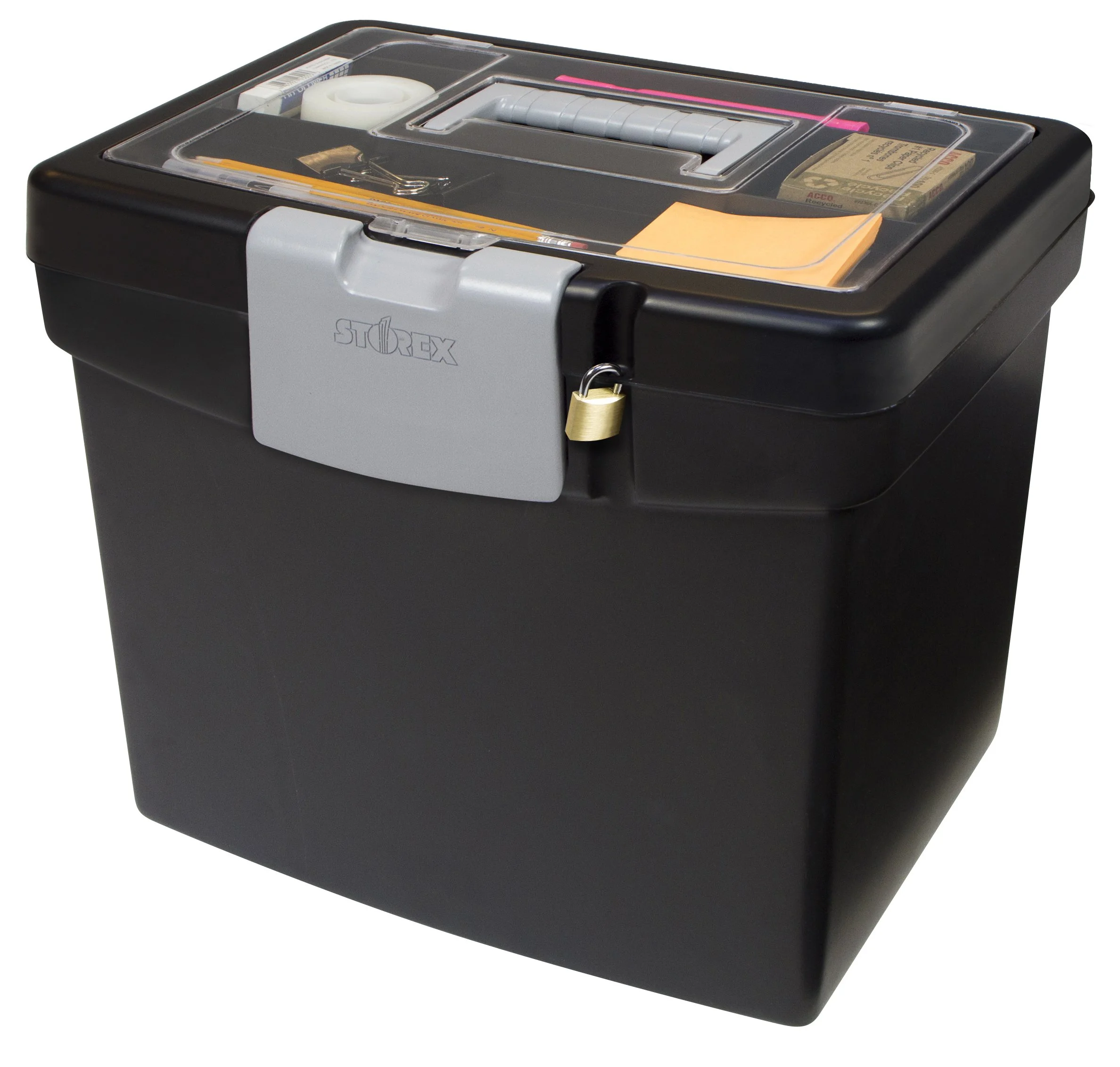 Storex Portable File Storage Box with XL Lid, Letter Size, Black