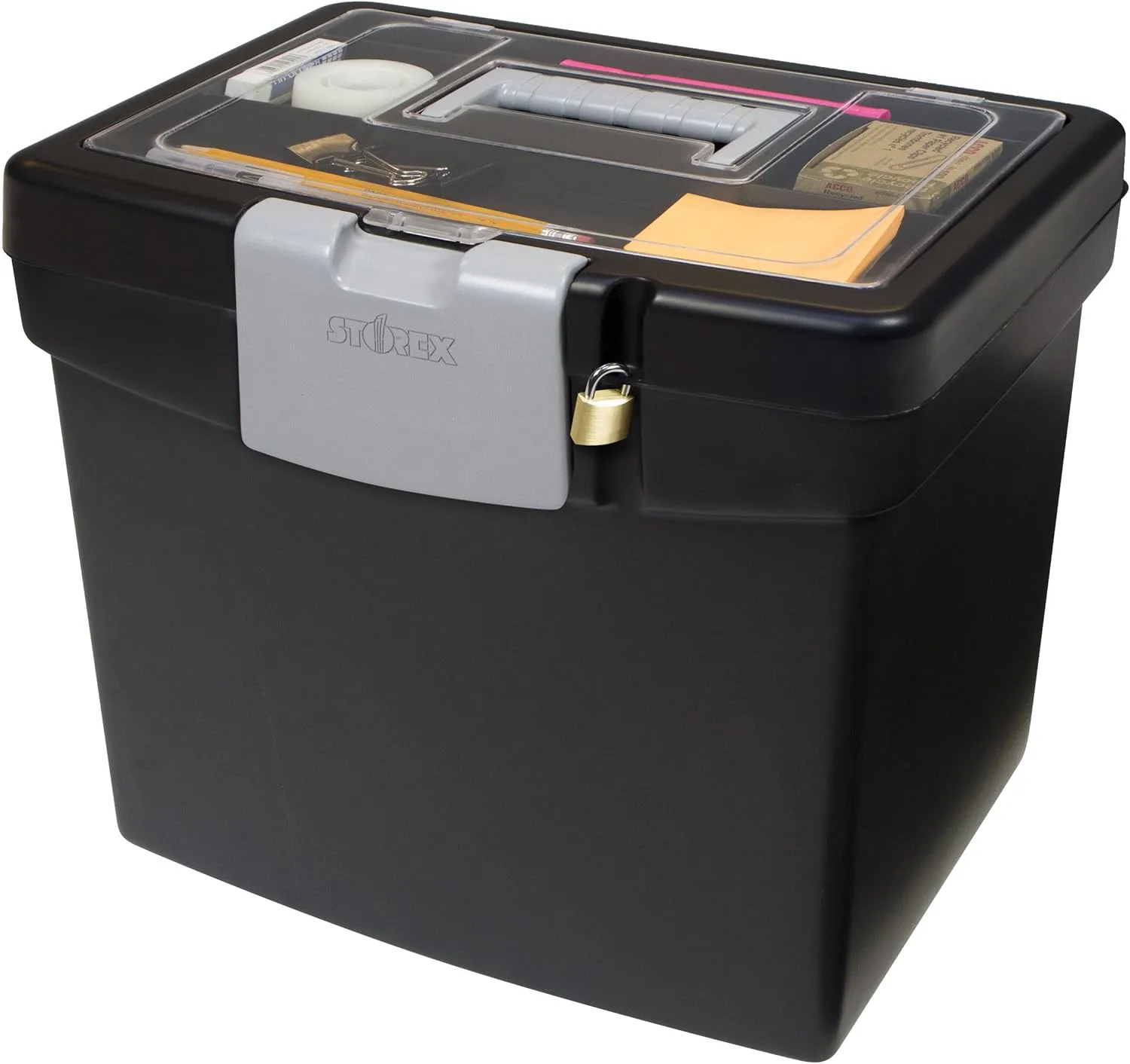 Storex Portable File Storage Box with XL Lid, Letter Size, Black