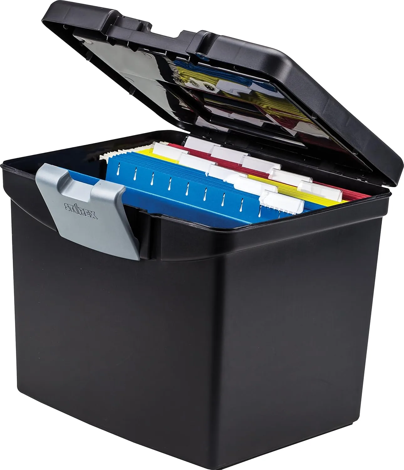Storex Portable File Storage Box with XL Lid, Letter Size, Black