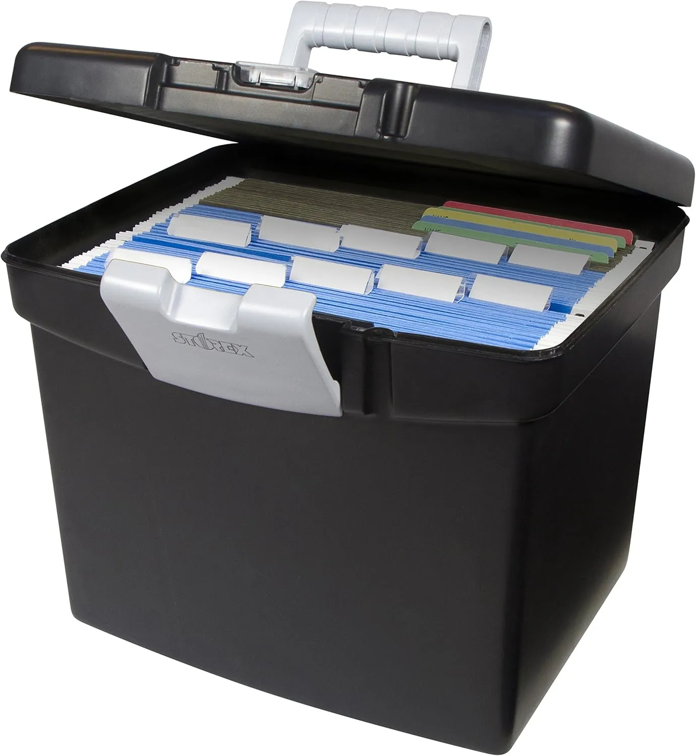 Storex Portable File Storage Box with XL Lid, Letter Size, Black