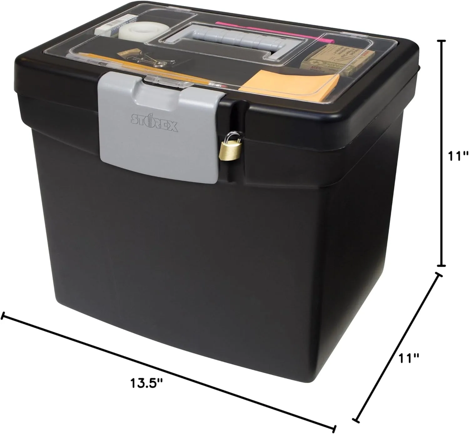 Storex Portable File Storage Box with XL Lid, Letter Size, Black