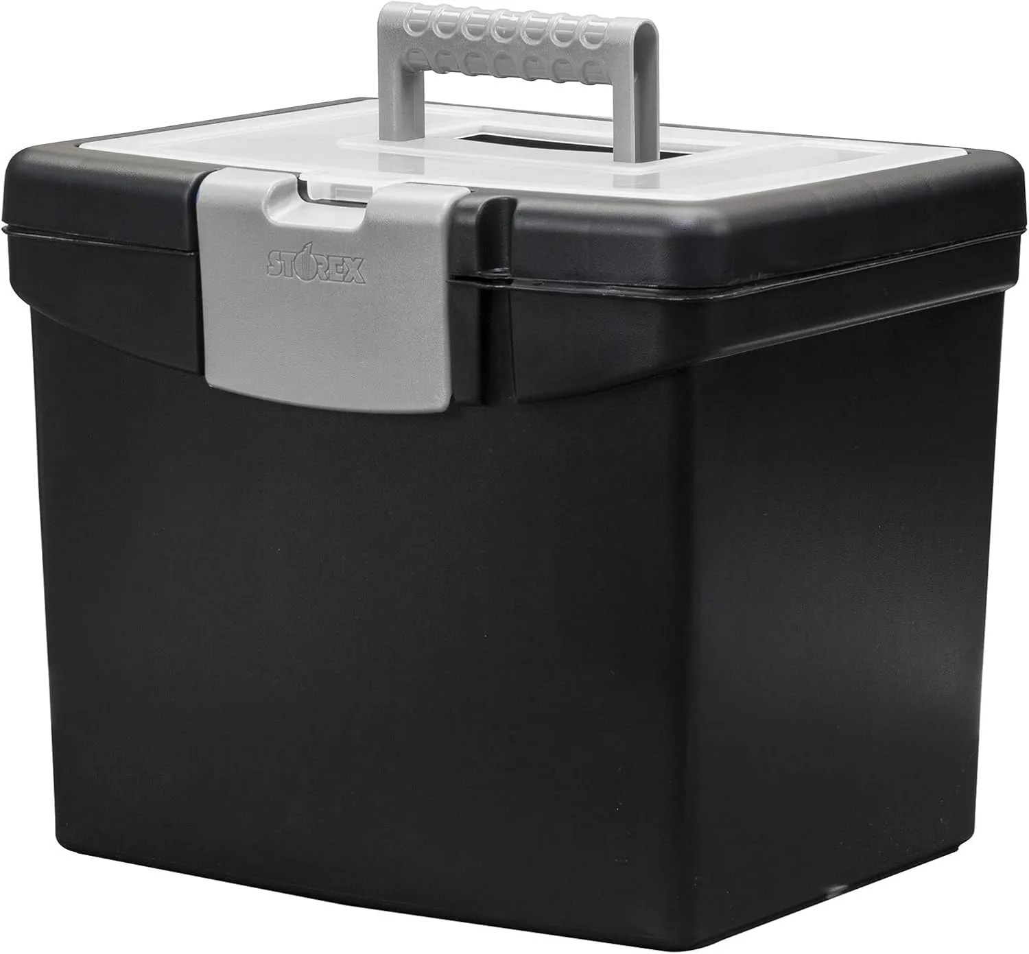 Storex Portable File Storage Box with XL Lid, Letter Size, Black
