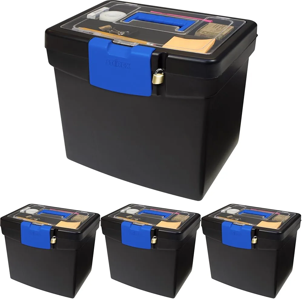 Storex, STX61415B02C, File Storage Box with XL Storage Lid, 1 Each, Black, Blue (Pack of 4) 11"x13.3"x10.9" (Pack of 4)