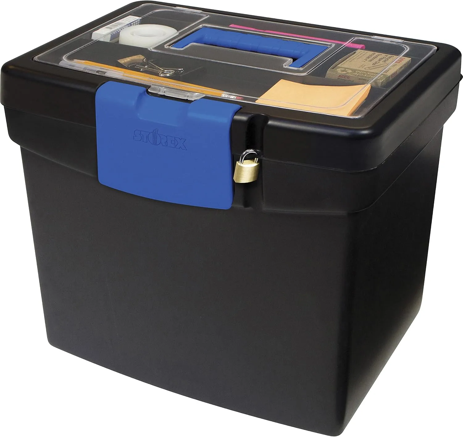 Storex, STX61415B02C, File Storage Box with XL Storage Lid, 1 Each, Black, Blue (Pack of 4) 11"x13.3"x10.9" (Pack of 4)